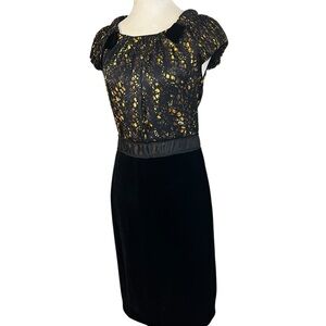 Magaschoni Collection Silk-Blend & Black Velvet & Gold Cocktail Dress Size M